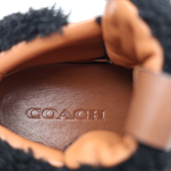 Coach High-Top Wedge Hiker Leather Women's Sz 8 B White Black Shearling Bow Fur - Picture 9 of 10